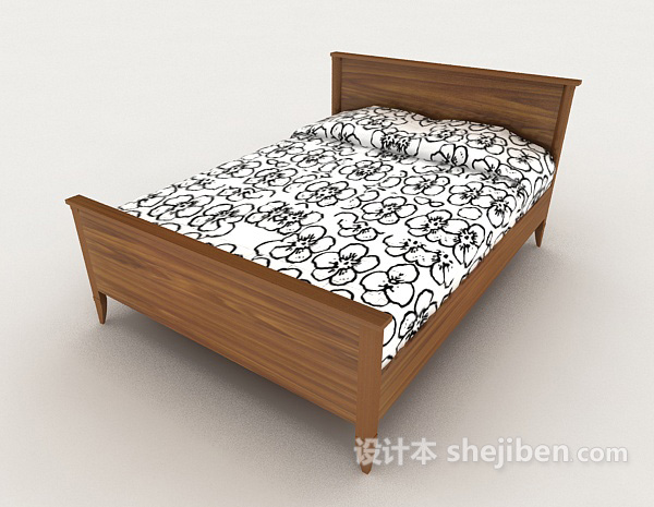 现代家居木质花纹双人床3d模型下载