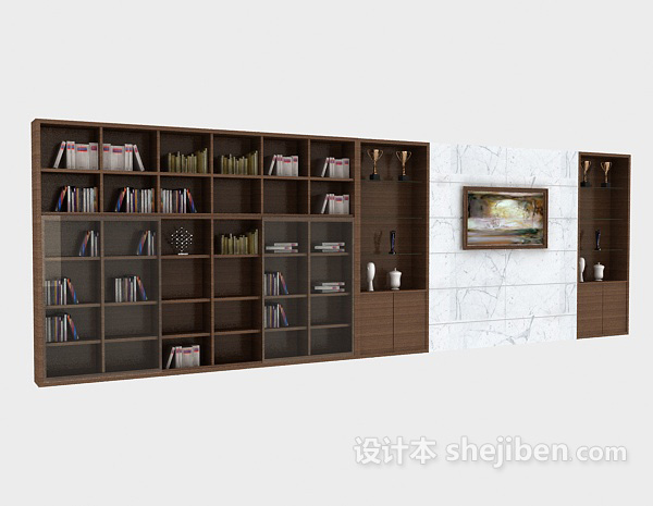 现代风格现代木质简约大书柜3d模型下载