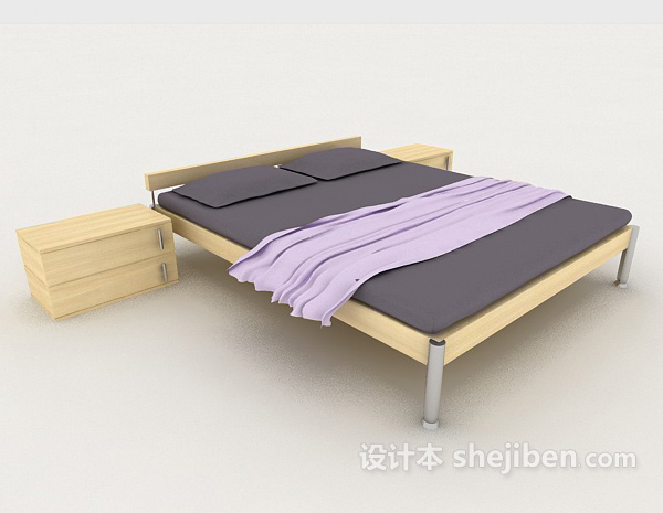 免费家居简约紫色双人床3d模型下载