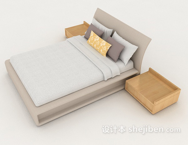 设计本济南家居灰色双人床3d模型下载