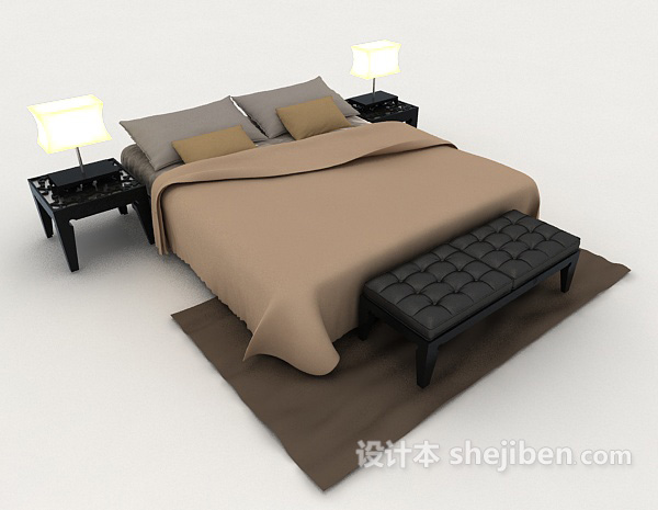 家居简约休闲棕色双人床3d模型下载