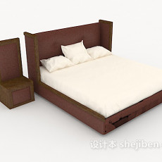 木质简单双人床3d模型下载