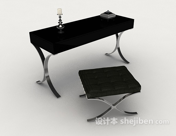 现代个性黑色桌椅组合3d模型下载