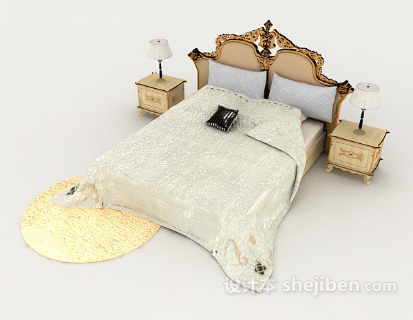 免费欧式复古家居双人床3d模型下载