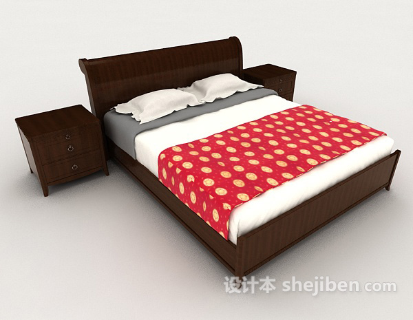 中式风格木质新中式床3d模型下载