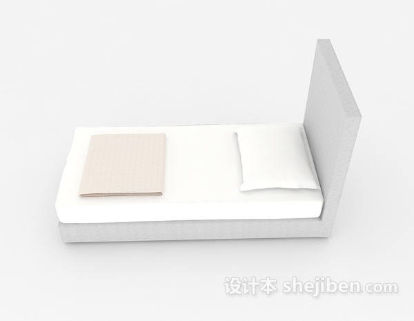 设计本简约灰白色单人床3d模型下载