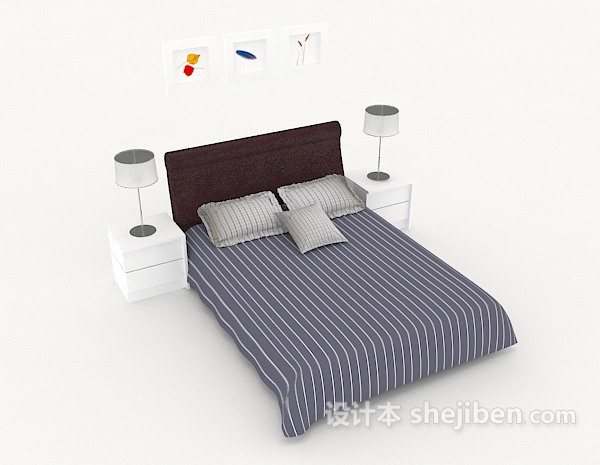现代条纹双人床3d模型下载