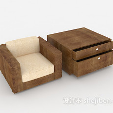 简约木质休闲单人沙发3d模型下载