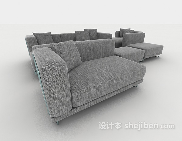 免费北欧简约灰色组合沙发3d模型下载