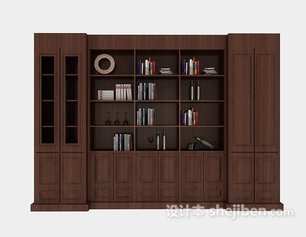 简单深棕色木质书柜3d模型下载