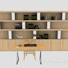 简约木质书桌椅柜3d模型下载