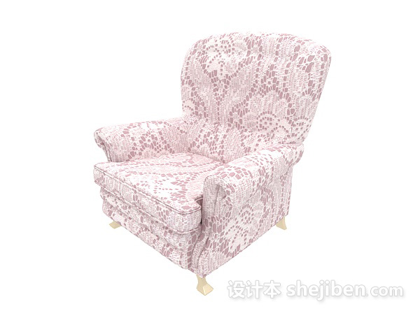 欧式粉色花纹单人沙发3d模型下载