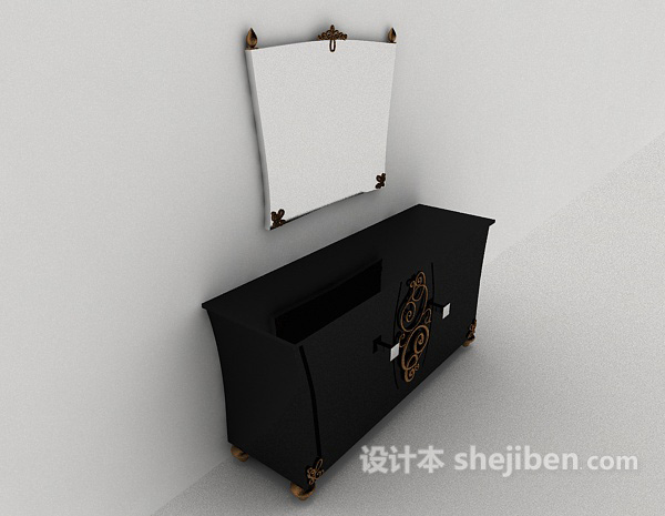 中式风格新中式黑色玄关厅柜3d模型下载