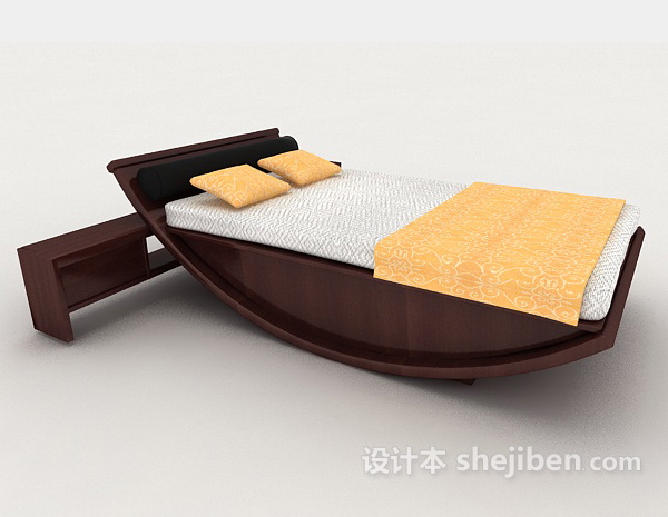 设计本个性简约木质棕色双人床3d模型下载