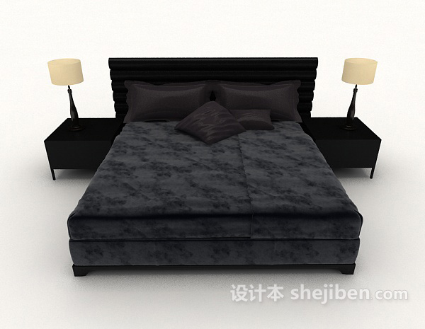 现代风格现代简约黑色双人床3d模型下载