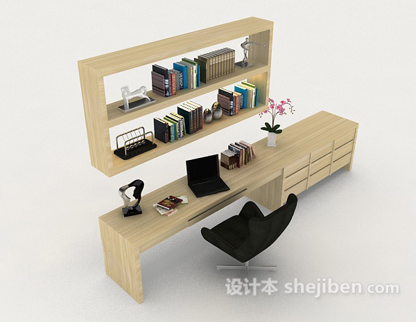 简约木质桌椅组合3d模型下载
