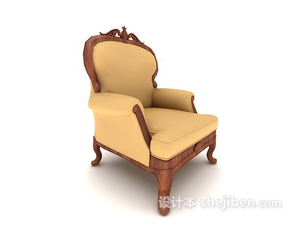 设计本欧式木质棕色单人沙发3d模型下载