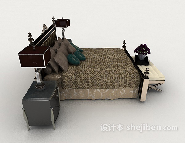 设计本欧式家居灰色双人床3d模型下载