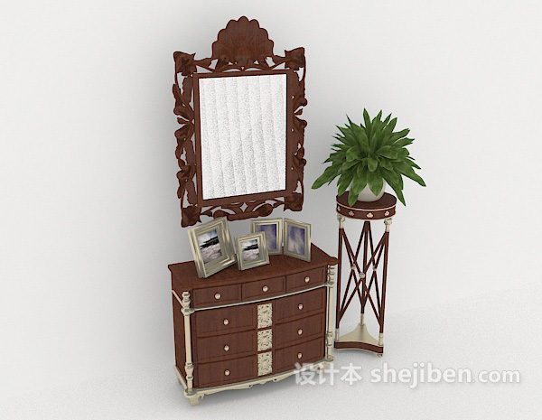 欧式木质玄关厅柜3d模型下载