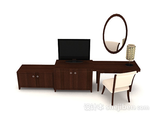 现代风格现代简约木质梳妆桌椅3d模型下载