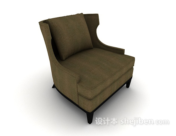 设计本欧式简约灰棕色单人沙发3d模型下载