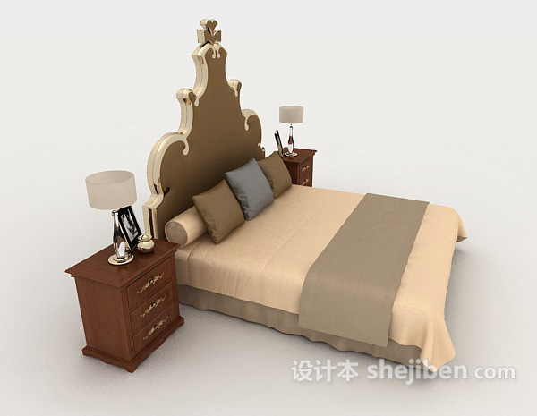 设计本个性浅棕色双人床3d模型下载