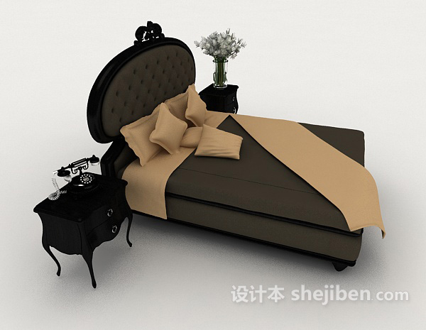 设计本欧式简约灰色双人床3d模型下载