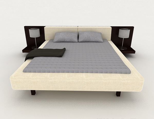 现代风格灰色简约双人床3d模型下载