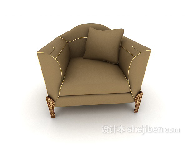 欧式风格欧式家居简约棕色单人沙发3d模型下载