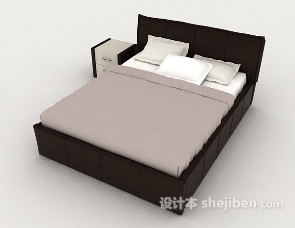 免费简单风格实木双人床3d模型下载