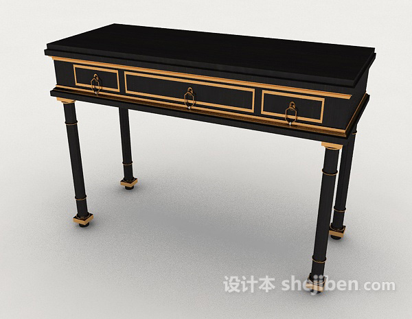 免费欧式黑色金边书桌3d模型下载