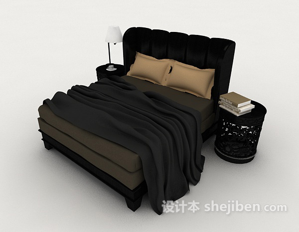 免费黑色现代床具3d模型下载