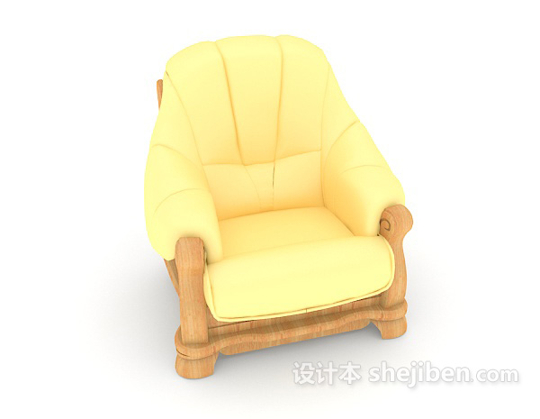 新中式浅黄色单人沙发3d模型下载
