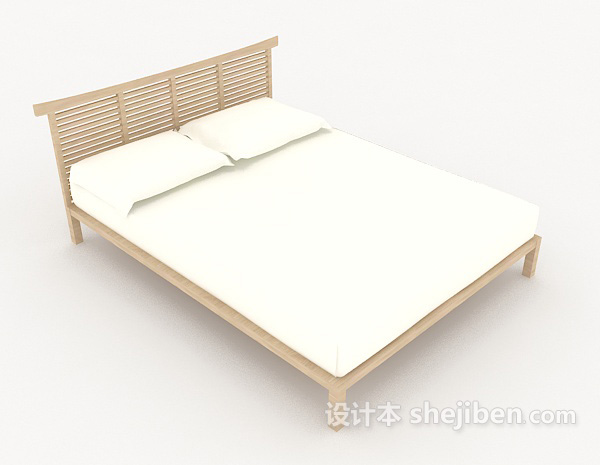 简单家居木质白色双人床3d模型下载