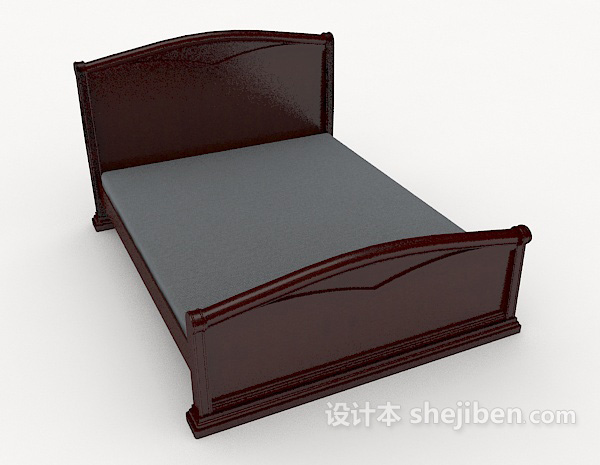 漆木单人床3d模型下载