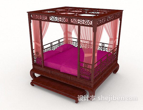 免费中式红木家居床3d模型下载