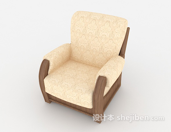 免费休闲间距木质黄色单人沙发3d模型下载