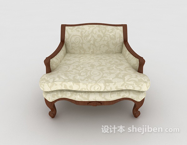 欧式风格欧式木质花纹单人沙发3d模型下载