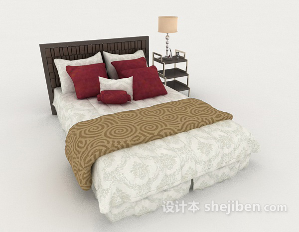 现代风格家居灰色木质双人床3d模型下载