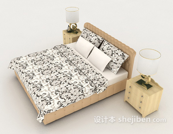 设计本家居休闲木质双人床3d模型下载