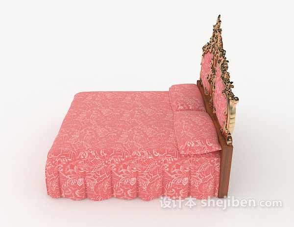 设计本粉色欧式双人床3d模型下载