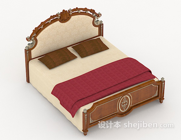 木质中式复古双人床3d模型下载