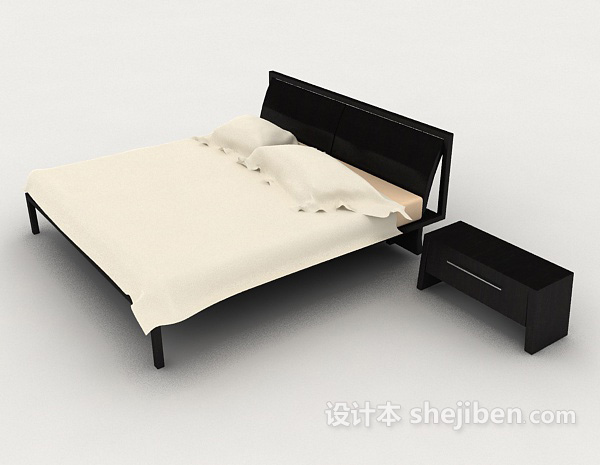 黑色简单双人床3d模型下载