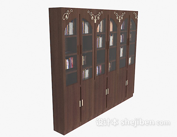 中式风格新中式木质书柜3d模型下载