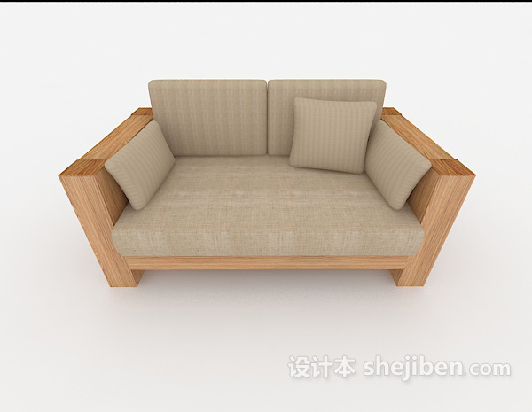 现代风格现代简约实木双人沙发3d模型下载