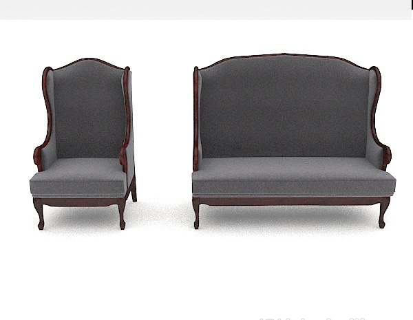 欧式风格简欧风格灰色多人沙发3d模型下载