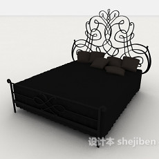黑色铁艺双人床3d模型下载