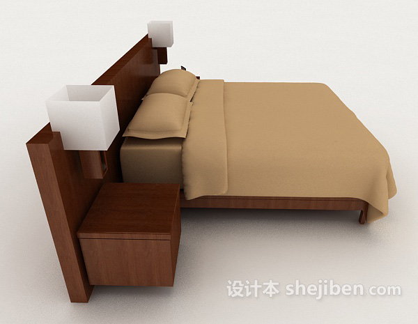 免费简约休闲家居木质双人床3d模型下载