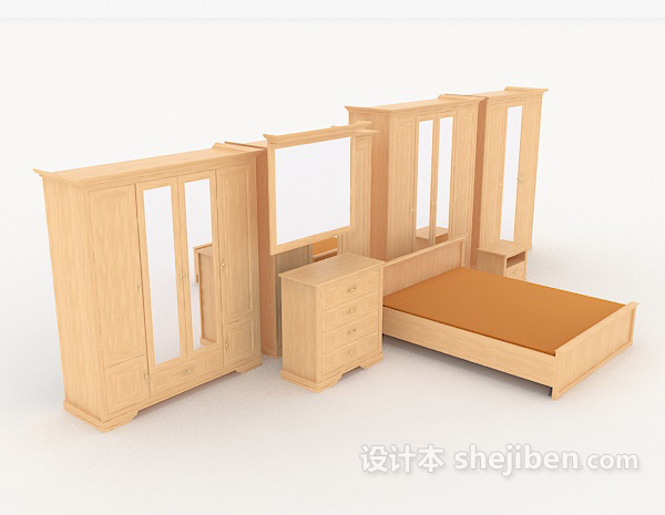 设计本简单家居黄色床柜组合3d模型下载