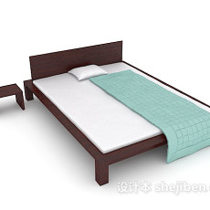 白色木质简单双人床3d模型下载